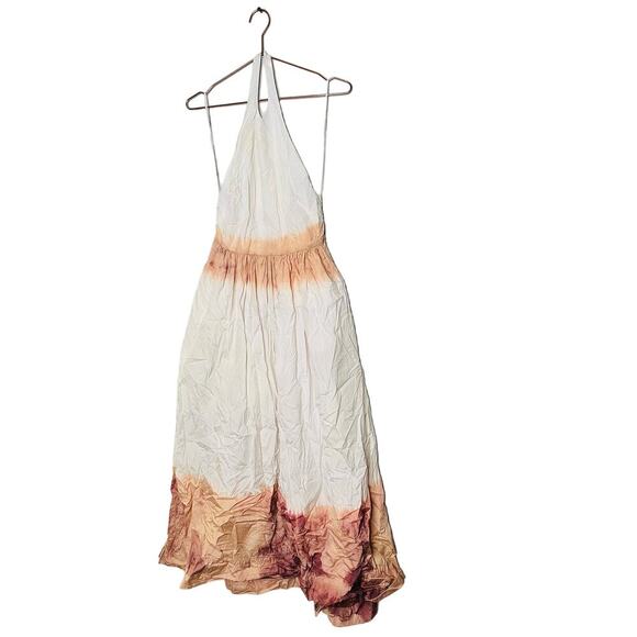 A. L. C. Multicolored Cotton Tan White Halter Neck Maxi Dress Size 6 - Picture 8 of 16